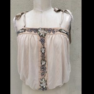 Bebe Women’s Beige Spaghetti Strap Tank Top with shoulder ties sz xs